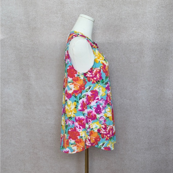 Dear Scarlett Boutique Vibrant Watercolor Floral Tunic Sleeveless Tank Top - Picture 4 of 5